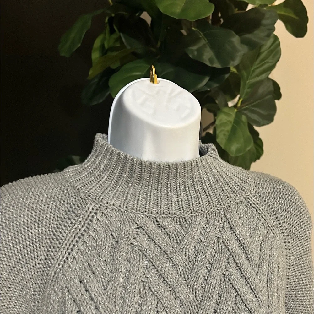 Chaps Gray sparkly Heavy Thick cable knit sweater women’s size large - Picture 3 of 9